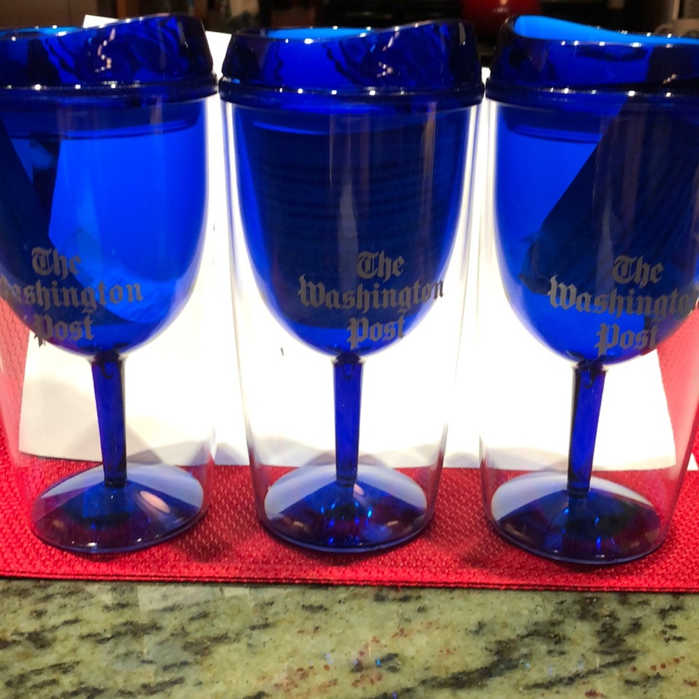 Wine chiller glasses. Three plastic travel top.